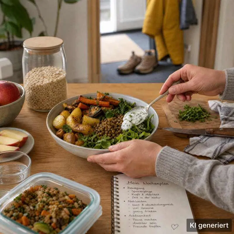 Kaloriendefizit ohne Verzicht, Ernährungsplan abnehmen, Lebensmittel zum Abnehmen, sättigende Lebensmittel, Bewegungsplan Anfänger, gesund abnehmen Alltag, Meal Prep, Fett abbauen